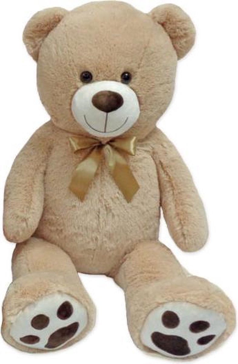 Pluche Teddbybeer 100 CM / Grote Knuffelbeer 100 CM - Teddybeer XXL  - Knuffel met kraalogen en strik - Bruin