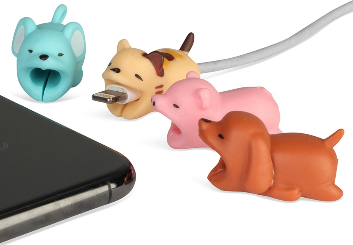 Youchi Kabelbijter / Cable Bite 4-pack kabelbeschermer: Hond, kat, varken en muis voor Apple Lightning kabel