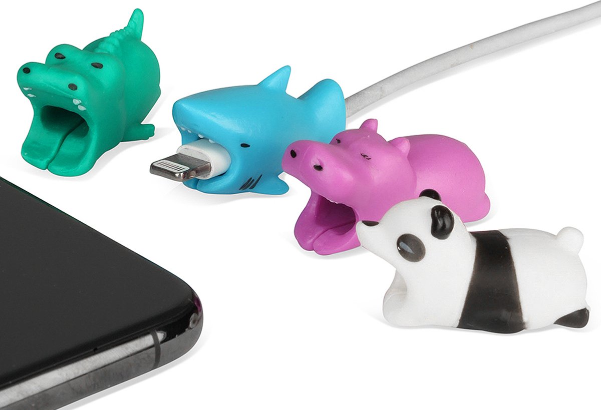 Youchi Kabelbijter / Cable Bite 4-pack kabelbeschermer: Krokodil, haai, panda en nijlpaard voor Apple Lightning kabel