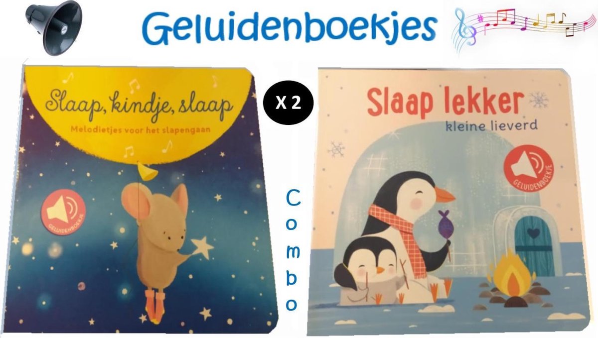 Geluidenboekje Setje x 2 - Babyboekje - 5 melodieën - Baby en Peuter Geluidsboekjes met 5 deuntjes - Montessori Educatief Speelgoed - Boektitels - Slaap Lekker Kleine Lieverd + Slaap, Kindje, Slaap