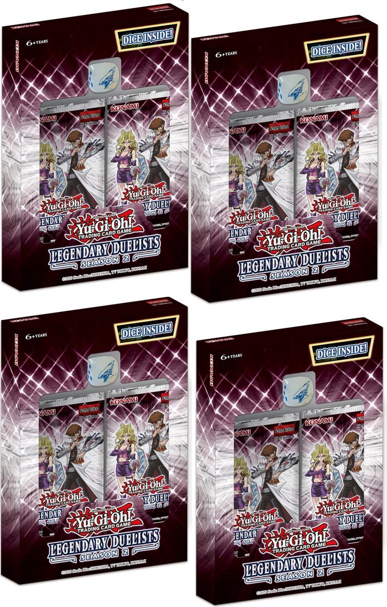 4x Yu-Gi-Oh! Legendary Duelists Season 2 - Engelse Versie - 2 Booster packs 1 promo 1 Exclusieve promo dobbelsteen per verpakking LSD2 - 18 kaarten per pack - YuGiOh TCG - Mai Valentine - Seto Kaiba - Blue eyes White Dragon - Klassieke YGO