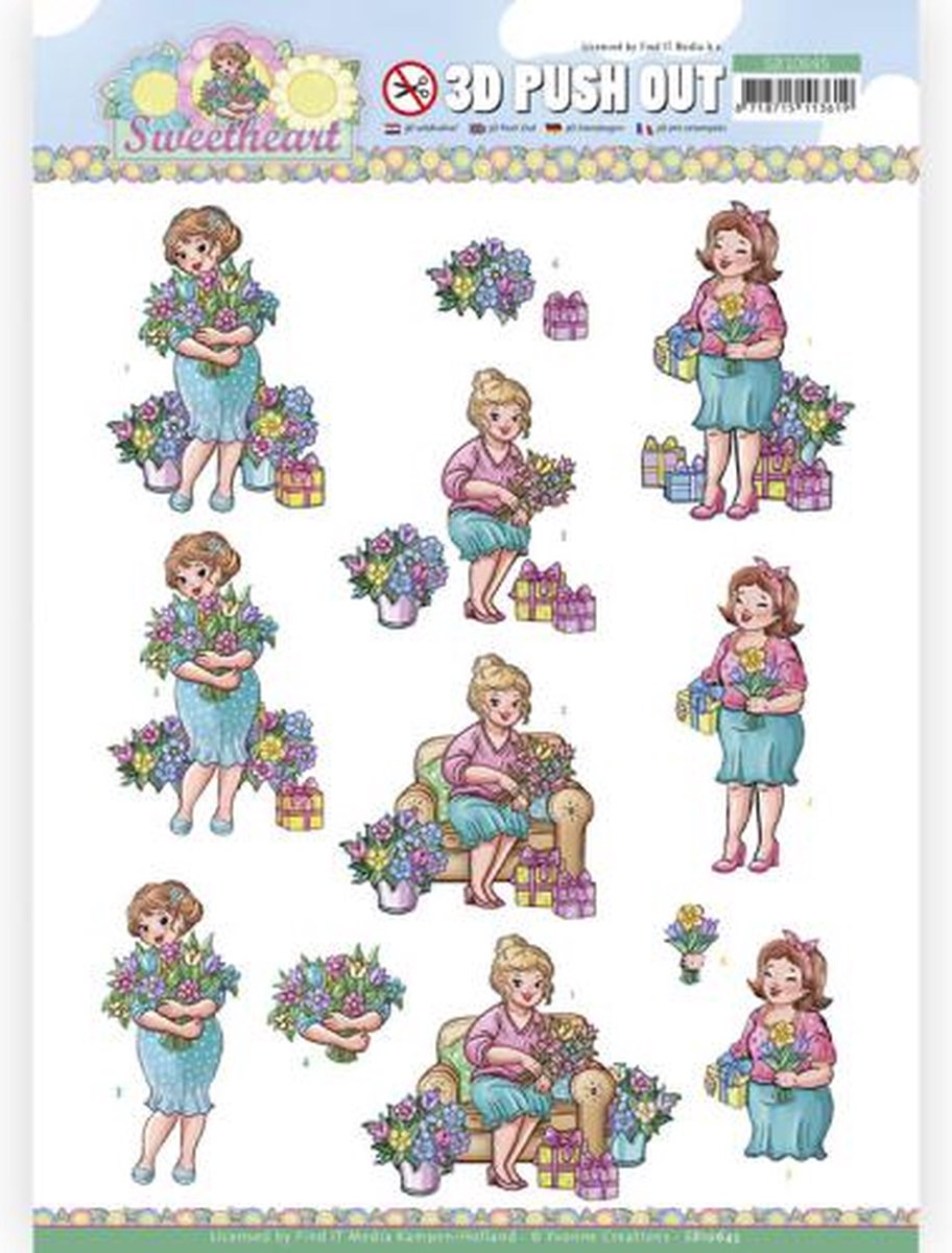 3D Push Out - Yvonne Creations - Bubbly Girls - Sweetheart - Flowers and gifts