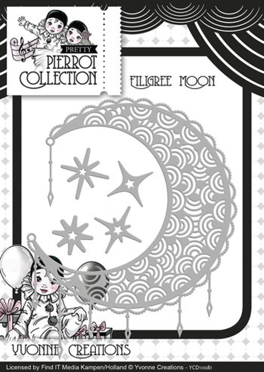 Die - Yvonne Creations - Pretty Pierrot - Filigree Moon YCD10081