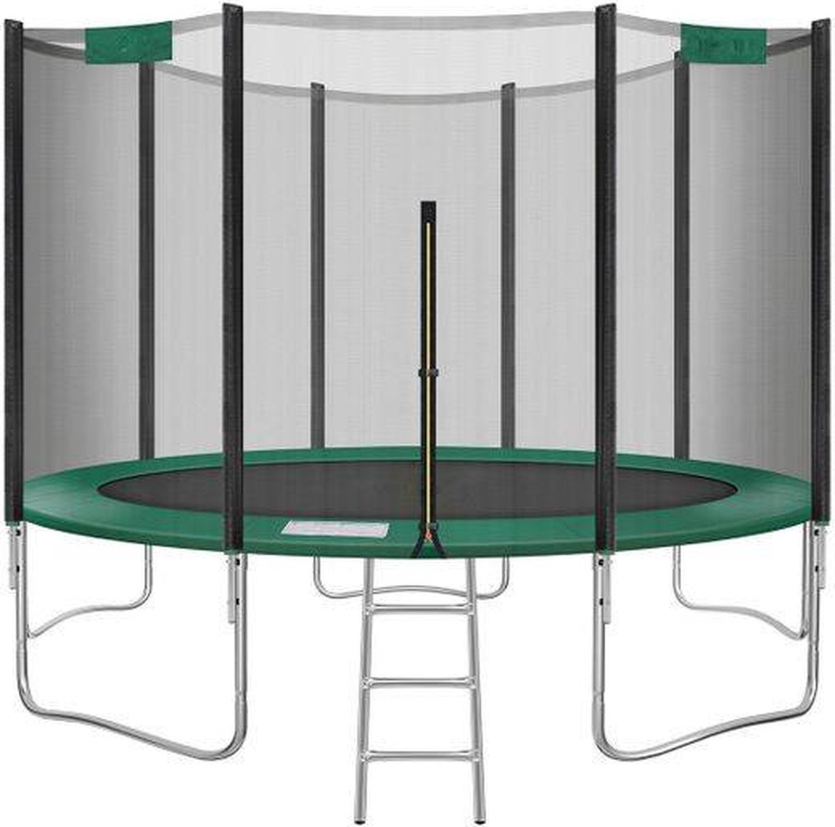 Trampoline, 427 cm (14 ft) ronde trampoline voor tuin met ladder, veiligheidsnet, rechte gewatteerde palen, zwart en donkergroen STR141C01