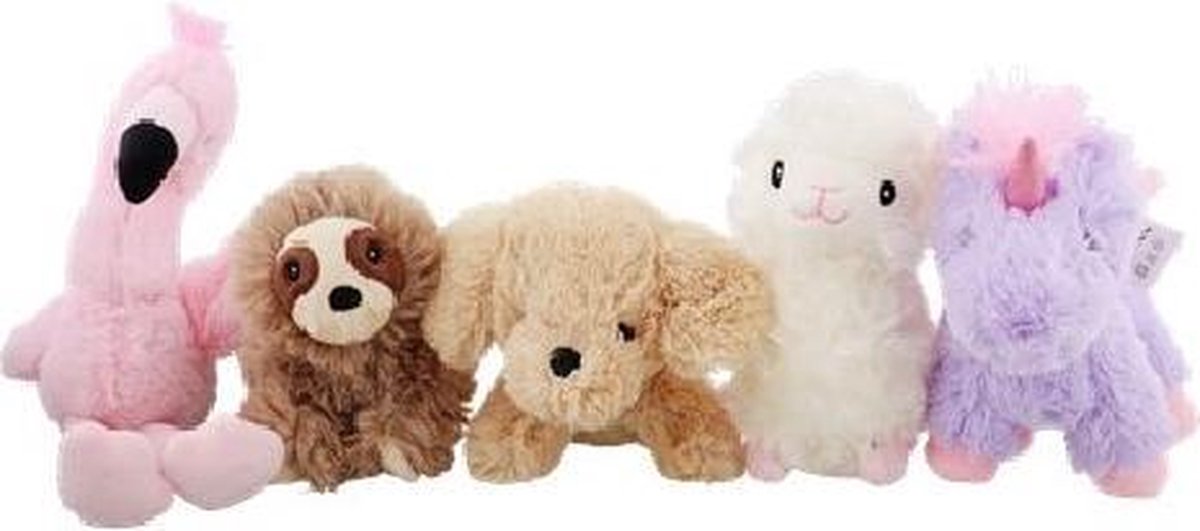 5 Pluche Dier Knuffels  Set van 5 (UniCorn - Lama - Hond - Luiaard - Flamingo)