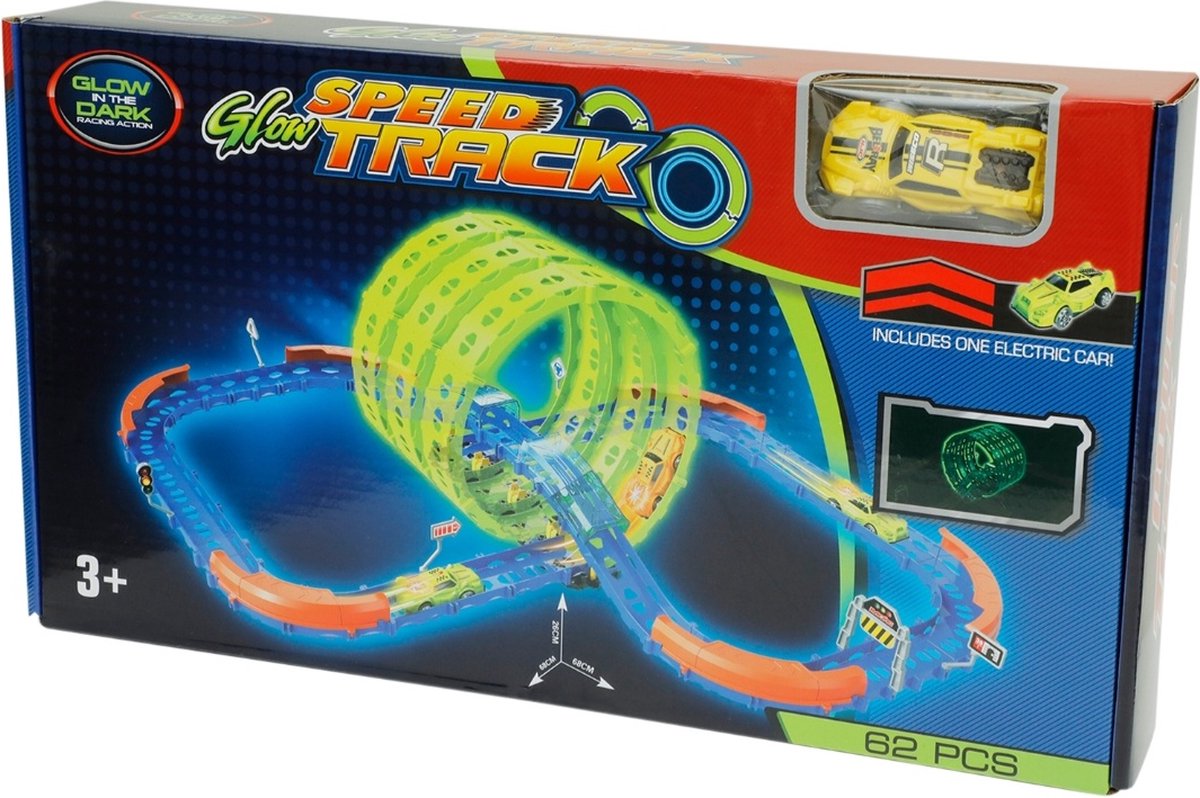 Glow-in-the-dark racebaan-speed track 62 pcs - 3+