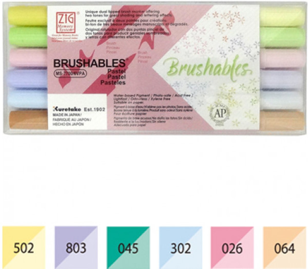 Kuratake - ZIG - Brushpennen - 6  Pastel kleuren.