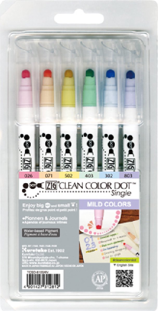 Kuratake - ZIG - Clean Color Dots - Single Mild Colors - 6 kleuren