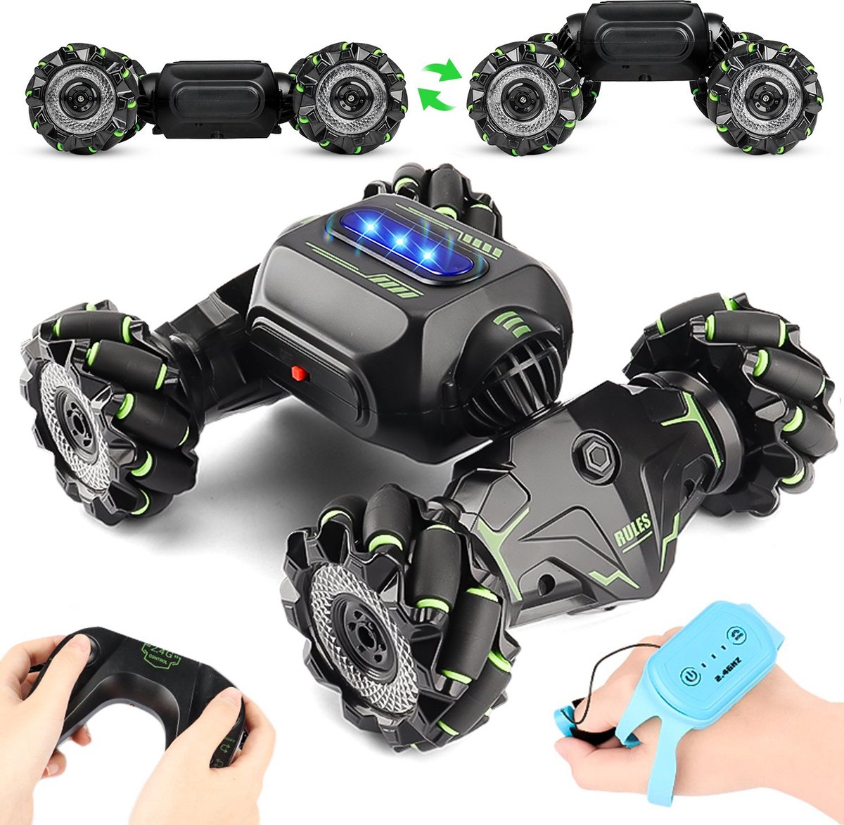 Zacro RC Stunt Car - Afstand Bestuurbare Auto - met 2 accu en LED Lichten- 360° Flips dubbelzijdig roterend Off Road voertuig  - Transformerende Auto - Kinderen / Jongens speelgoed  - Voor Binnen en Buiten