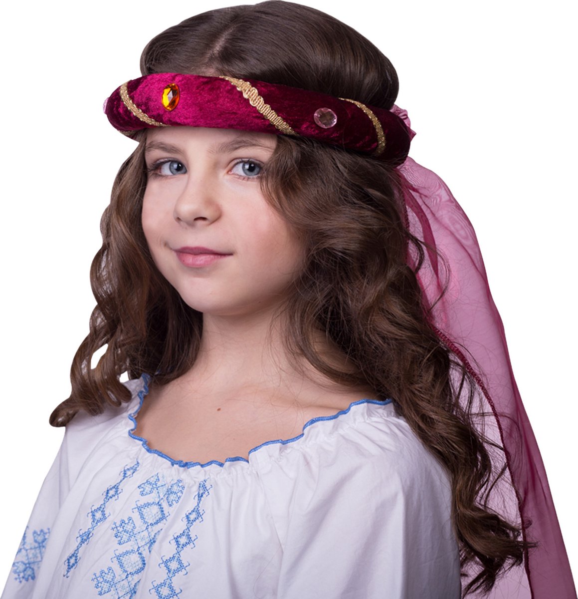 Zebra & Friends Hoofdband Tiara Kroon Middeleeuwen - Voor Kinderen en Volwassenen - Organza Sluier - Haarband - Carnaval Accessoires - Fluweel - Bordeauxrood
