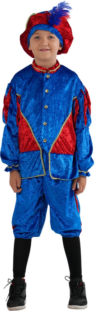 Zebra & Friends Pietenpak - Maat 104/116 - Pietenpak voor Kinderen - met Pietenmuts - Pofbroek en Pofmouwen - Blauw/rood