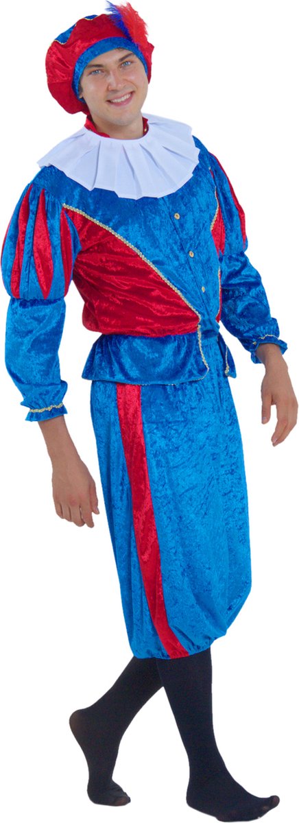 Zebra & Friends Pietenpak - Maat M - Pietenpak voor Volwassenen - met Pietenmuts - Pofbroek en Pofmouwen - Witte Kraag - Blauw/rood