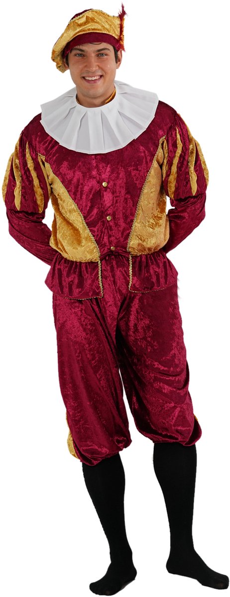 Zebra & Friends Pietenpak - Maat XL - Pietenpak voor Volwassenen - met Pietenmuts - Pofbroek en Pofmouwen - Witte Kraag - Burgundy/goud