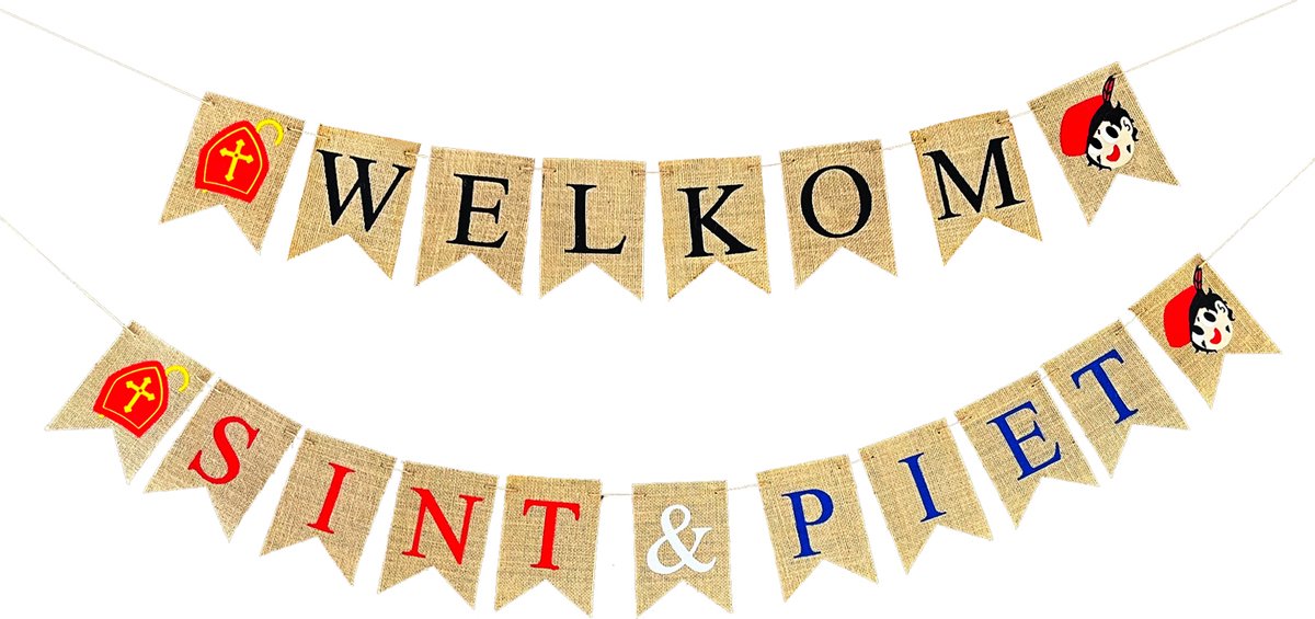 Zebra & Friends Sinterklaas Vlaggenlijn - 8 en 11 Vlaggetjes - Welkom Sint en Piet - Sinterklaas Decoratie - Sinterklaas Slingers en Versiering - Jute