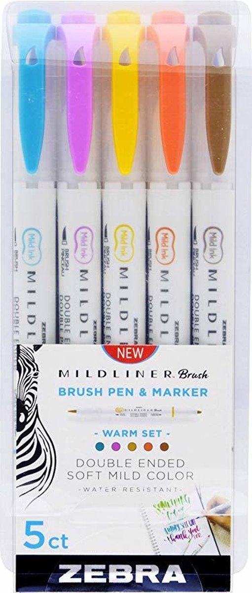   Mildliner - Brush pennen - Dubbelzijdig - Warme kleuren - Set van 5