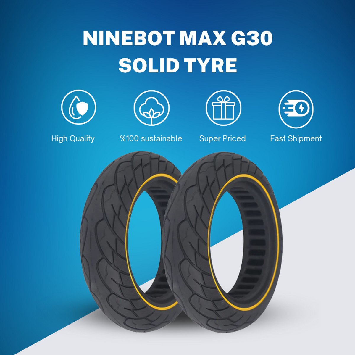   Volledige band, 10 x 2,5 cm,voor Ninebot Max G30 step, vervangt Tubeless 60/70-6,5 banden, 25 cm, lekbestendig