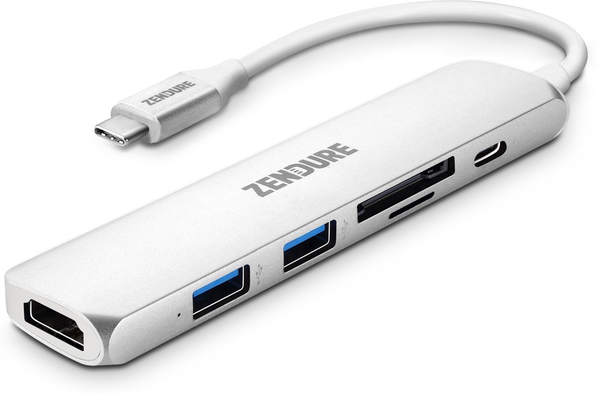 Zendure 6-in-1 USB-C HUB - Dockingstation - Zilver