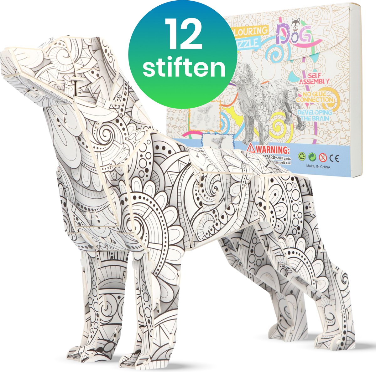 Zennyos - 3D puzzel - Hond - Kleurplaat - Mandala