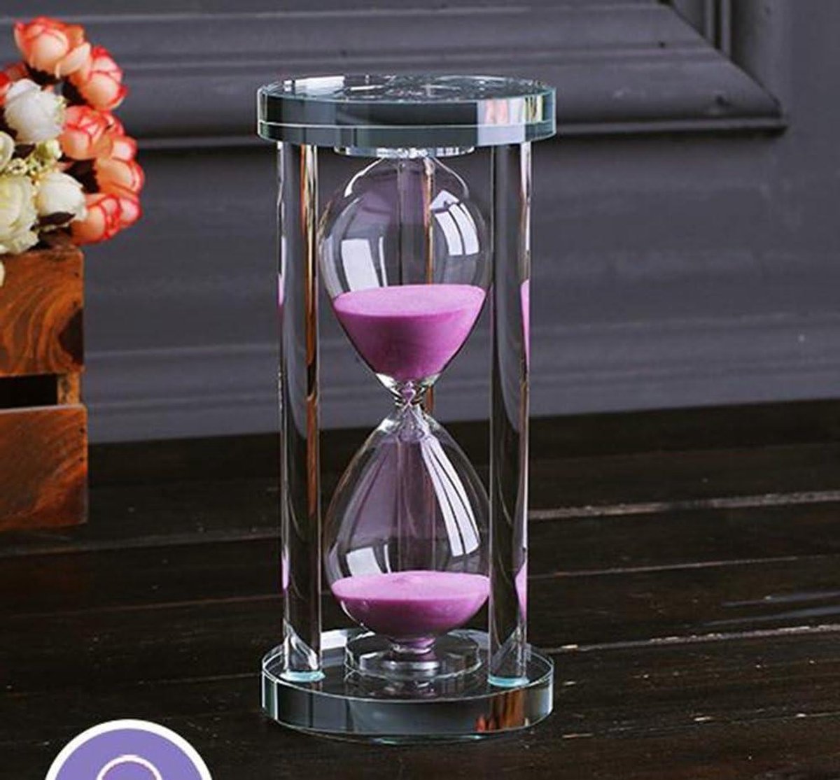   Timer Glas Zand Klok - Transparant Kristal - Ambachtelijke Glas Decoratie - Keuken Kantoor Home Decor Gift - Roze - 15 Minuten -  