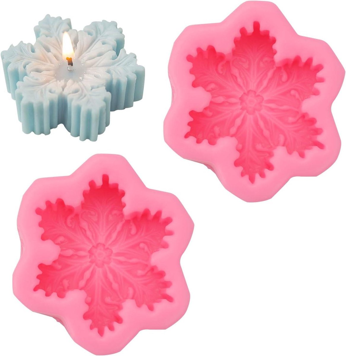   - 3D Sneeuwvlok Kaarsvorm Siliconen Mallen - Kerstversiering en Kaarsen maken ambachten - 2 Stuks
