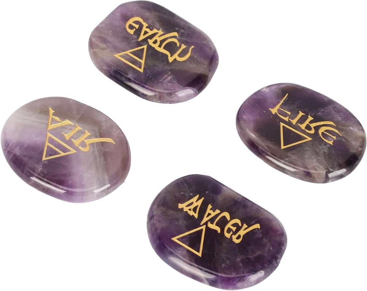   - Element stenen met symbolen voor Reiki kristallen helen - Aarde Lucht Vuur Water (Type 1)