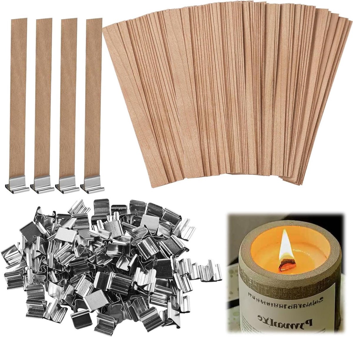   - Houten Kaarsenlonten: 100 stuks, Doe-het-zelf Kaarsen maken, Handwerk - 13 x 130 mm