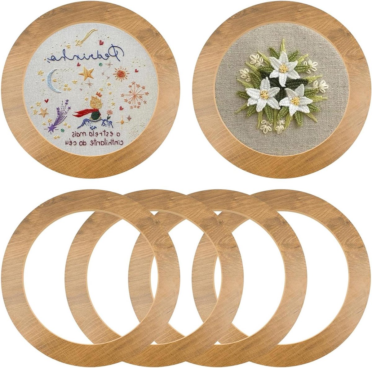   - Houten displaylijsten voor kruissteek - 6 stuks - DIY kunsthandwerk - Geschikt voor 8 inch borduurwerk - Inclusief borduurring - Decoratieve displaylijst