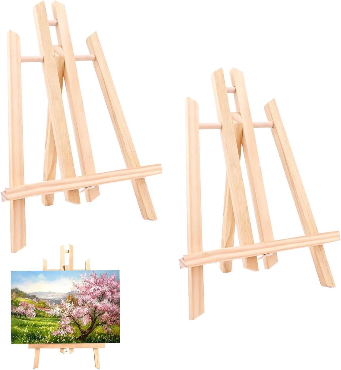   - Inklapbare Mini Ezel Set van 2 Stuks - Hout - Geschikt voor Fotos en Kunst - Decoratieve Stand - Canvas Tentoonstelling - Fotodisplays - Handig voor Kunst en Ambacht - Afmetingen 30 x 19 cm