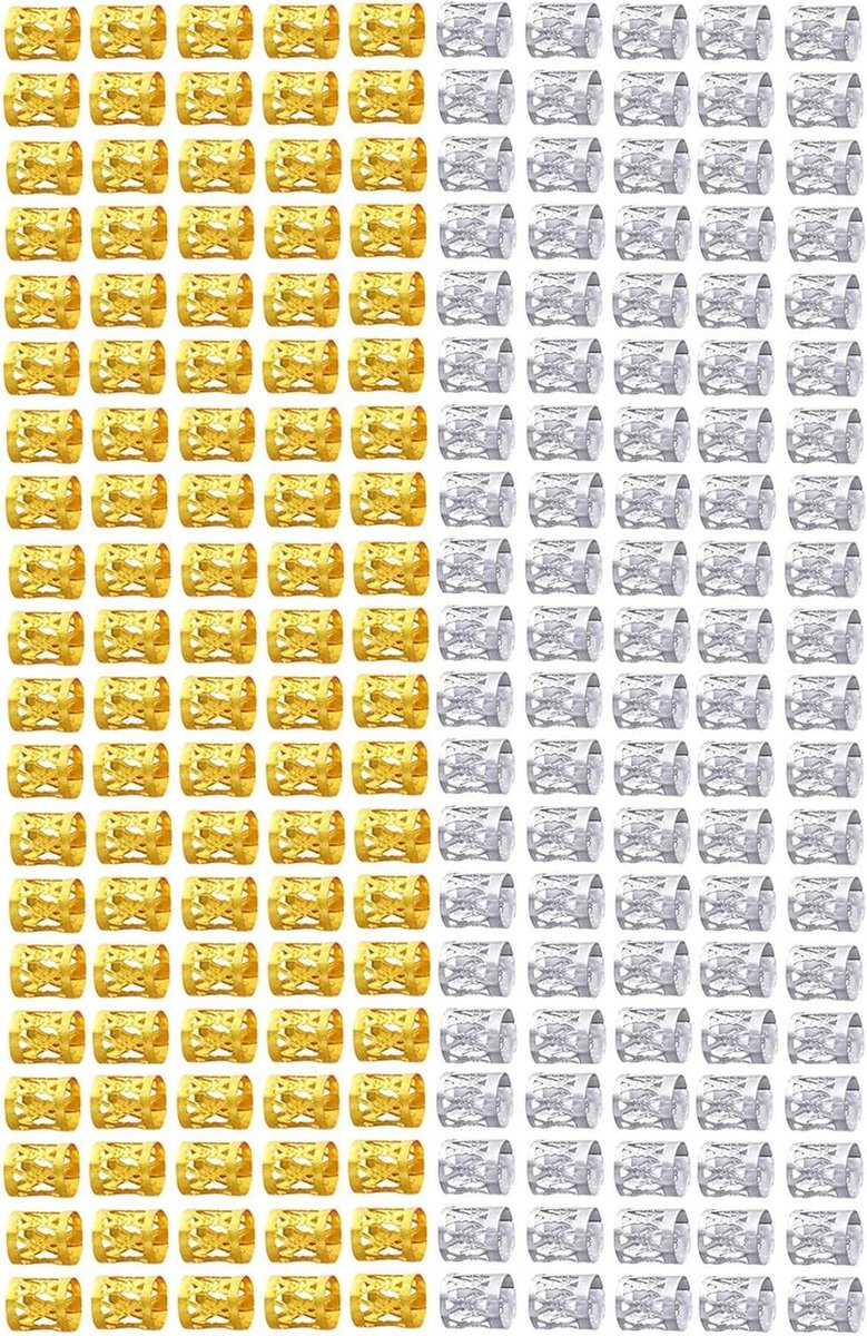   - Microring kralen voor dreadlocks - 200 stuks - Haarvlechten - Manchetclip - 8mm - Zilver en goud