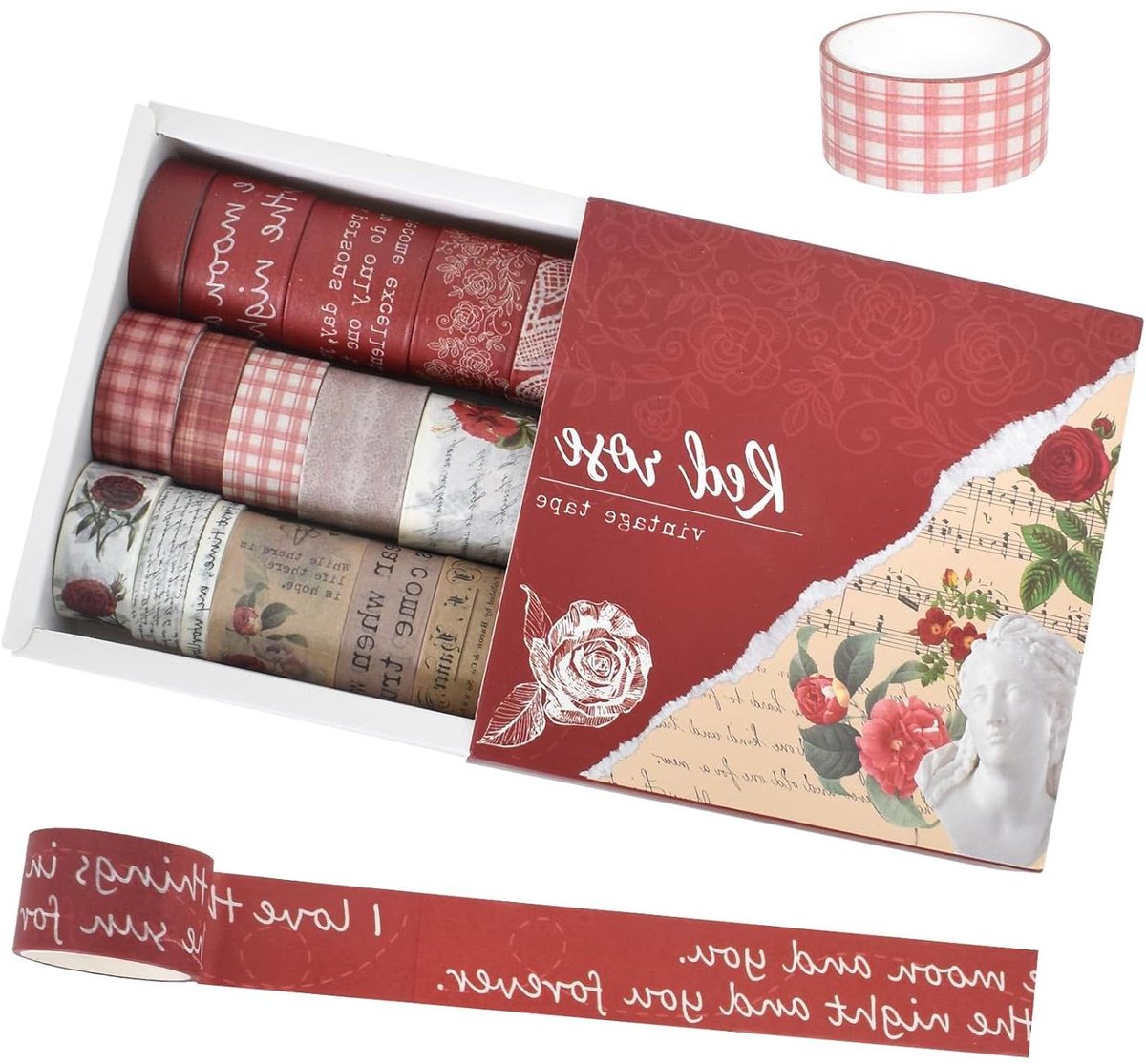   - Set Washi Tape Vintage voor DIY Kunstdecoratie - 20 Rollen Bloem Letters Vlinder Botanisch - Projectjournal Planner - 5 Maten - Oud Rood