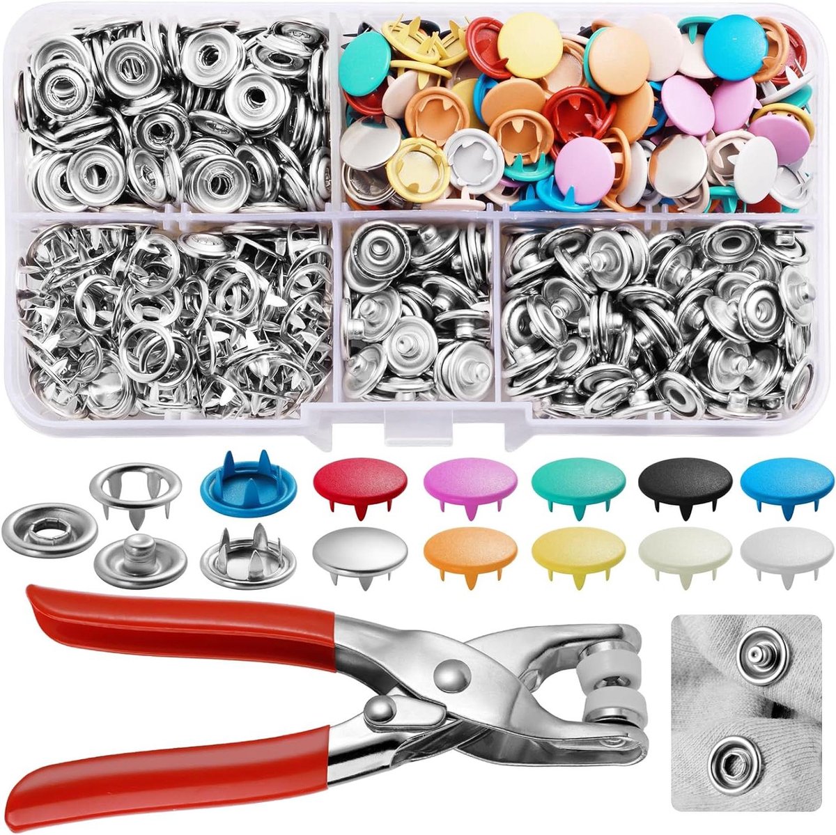   - Set van 150 knoopsluitingen 95 mm naadloze drukknopen - Naaitang bevestigingsset met tang voor naaien en doe-het-zelf - Ambachten en kleding - Bestelling nu!