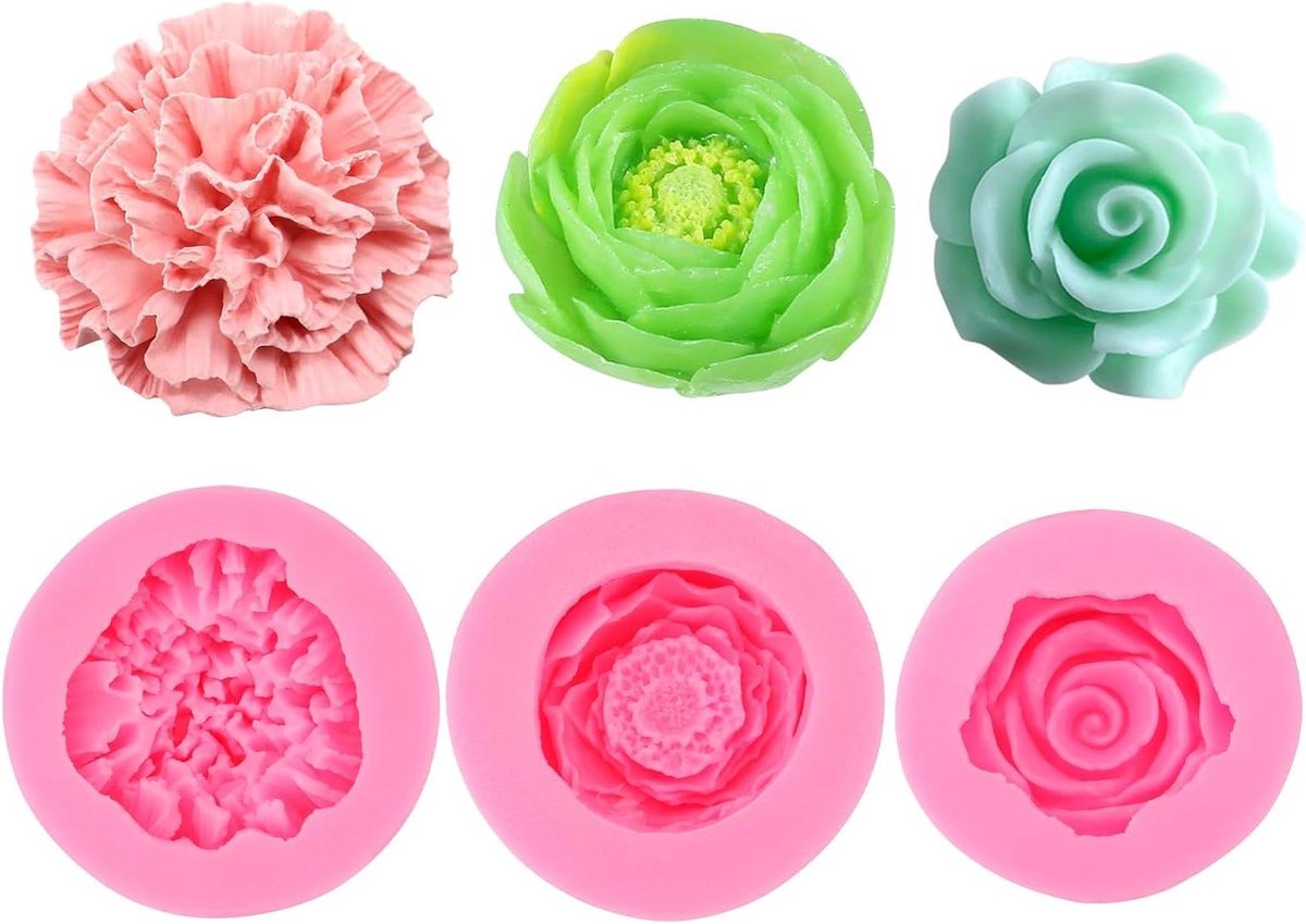   - Siliconen 3D DIY Vorm Bloemen Kaars - Set van 3 - Voor Kaarsen Maken en Decoratie Knutselen