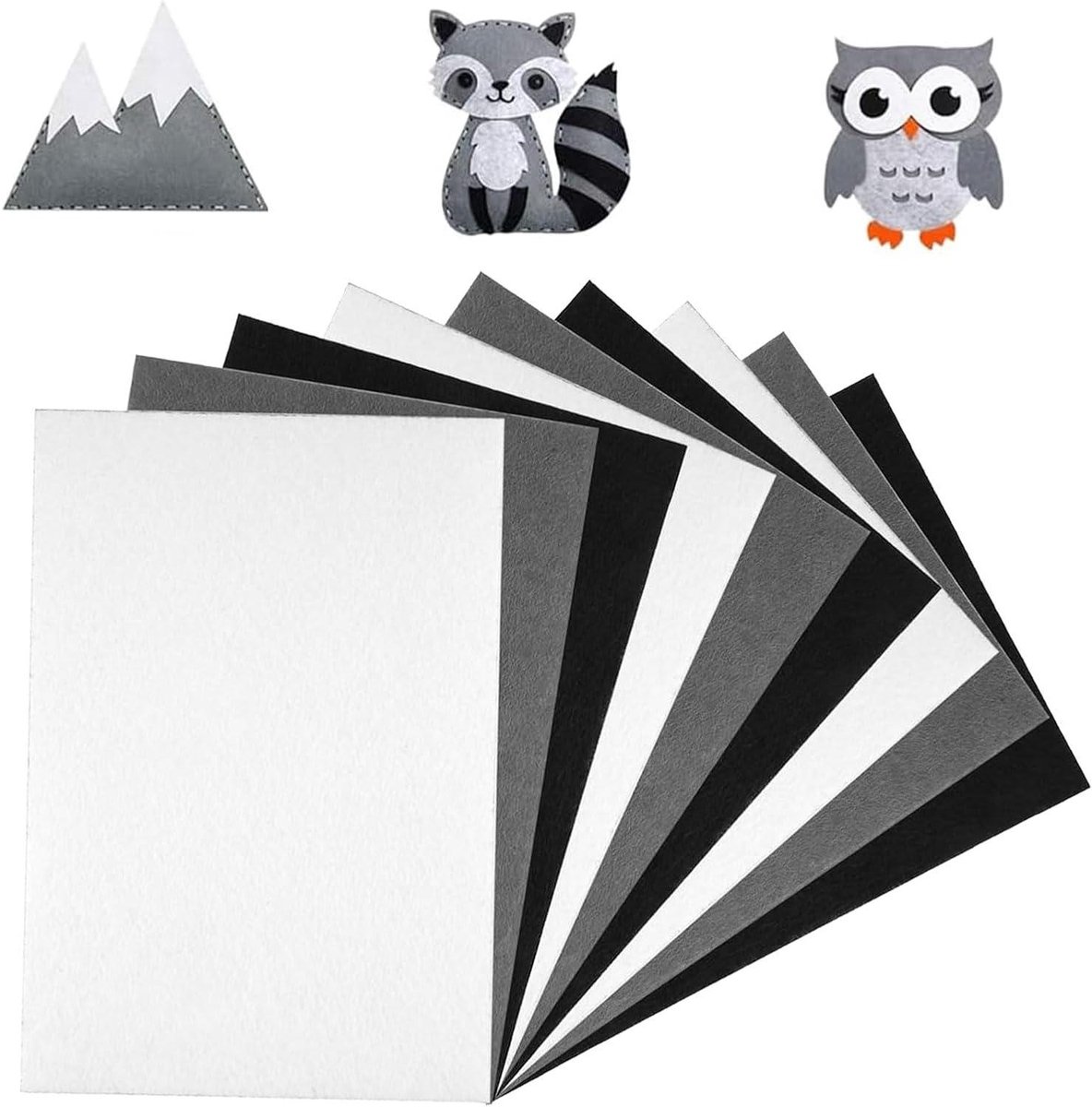   -  stof voor knutselen en handwerk - Grijs vilt 1 mm dik - 9 stuks viltplaten - DIY decoratie en naaien - 20 x 30 cm - Zwart/Grijs - Ambachtelijke materialen