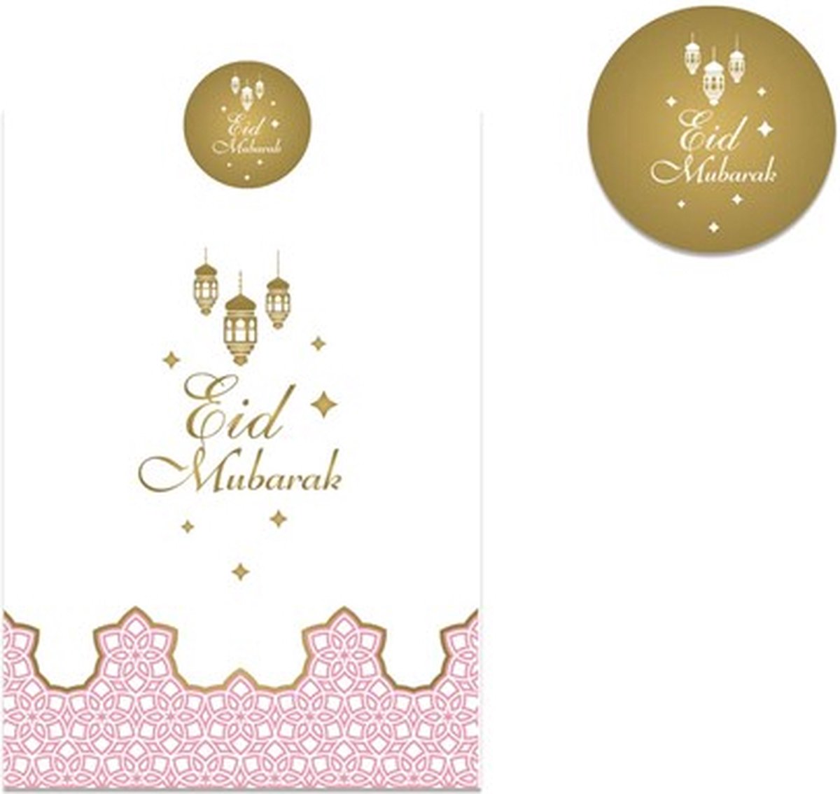 Eid Mubarak - Papieren partybags + stickervel roze 6 st.