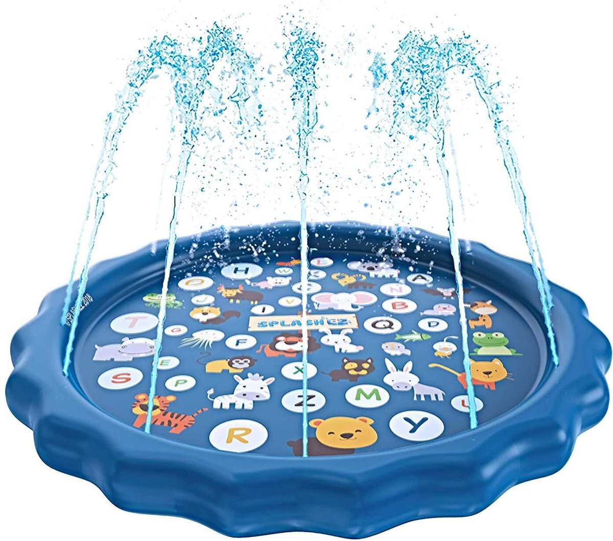 Zoem Watermat - Aquaplay - Speelmat met Watersproeier - 49 Watersproeier - Alfabet + Dierenplaatjes - Waterspeelgoed/Tuinspeelgoed/Waterspel /Speelgoed/Kinderzwembad - 170x170CM