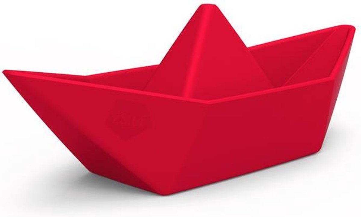 Zsilt: BOOT rood 18x8x7cm, 100% gerecycleerd plastiek, in cadeau-wikkel van  100% gerecycleerd karton. Made in Holland, 1+