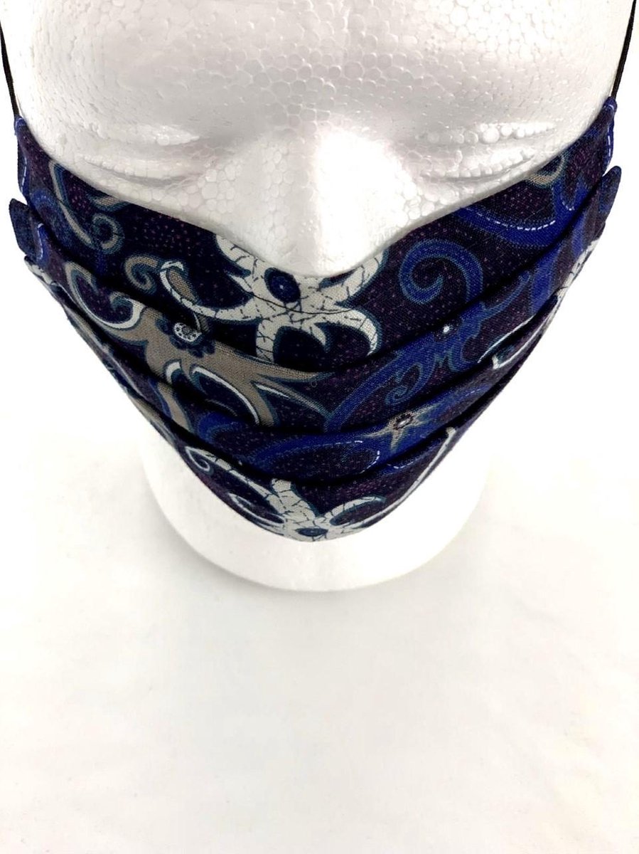 Paars/Blauw Batik Mondkapje 100% Katoen Gezichtsmasker Dubbellaags Herbruikbaar