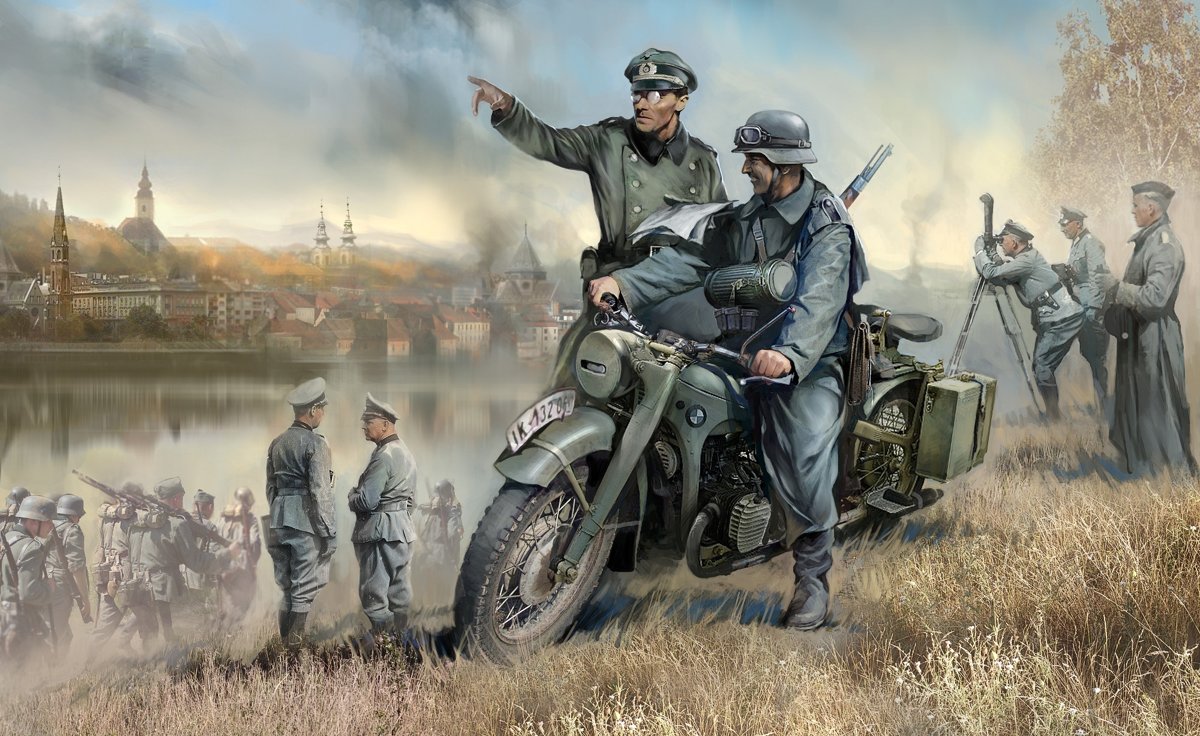 Zvezda German BMW R 12 Heavy Motorcycle with Rider and Officer