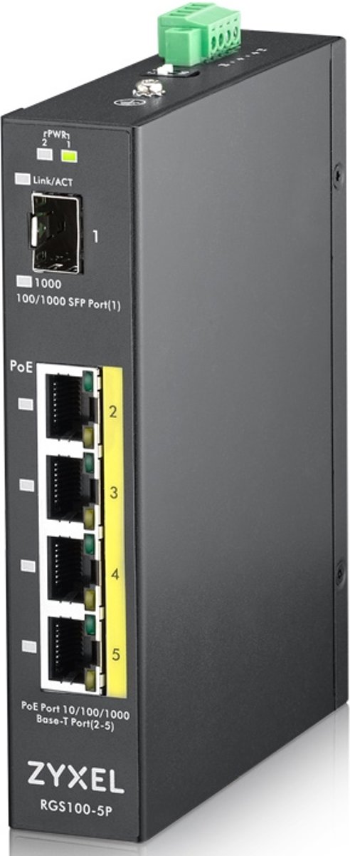 ZyXEL RGS100-5P Unmanaged L2 Gigabit Ethernet (10/100/1000) Zwart Power over Ethernet (PoE)