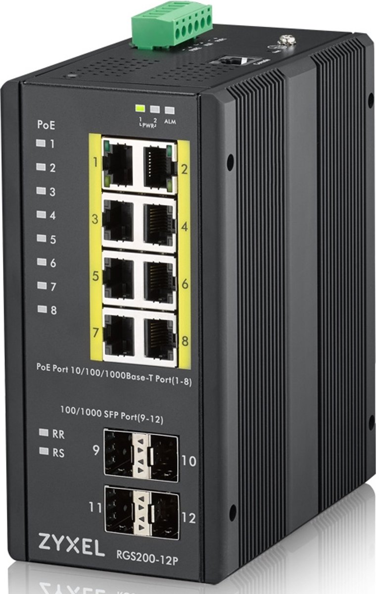 ZyXEL RGS200-12P Managed L2 Gigabit Ethernet (10/100/1000) Zwart Power over Ethernet (PoE)