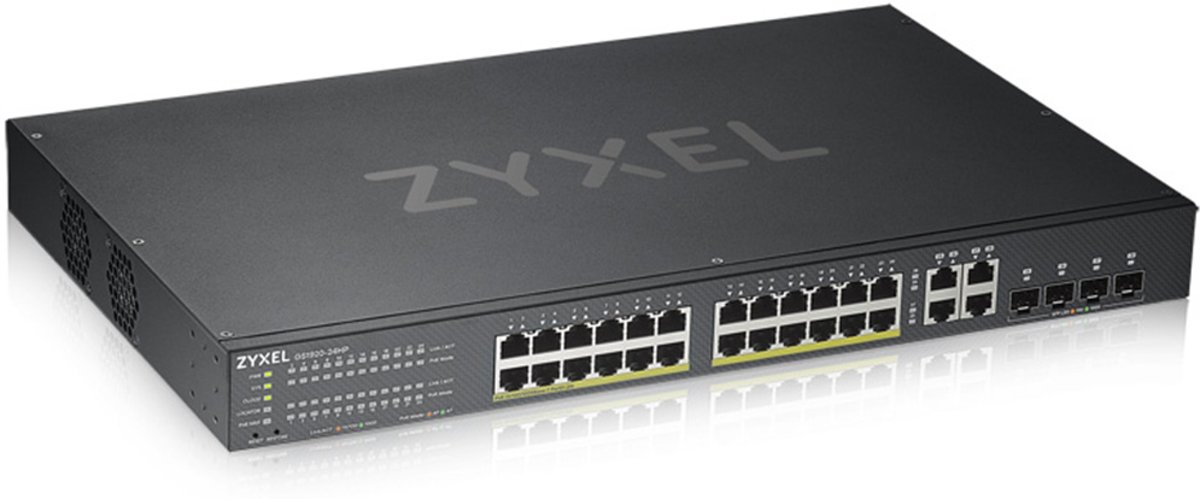 Zyxel GS1920-24HPv2 - 24-Poorten Gigabit Ethernet Smart Managed PoE+ Switch met 375 Watt Budget en 4 Gigabit Combo Ports and Hybrid Cloud mode