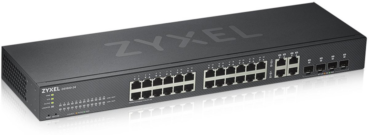 Zyxel GS1920-24v2 - 24-Poorten Gigabit Ethernet Smart Managed Switch - Fanless Design met 4 Gigabit Combo Ports en Hybrid Cloud mode