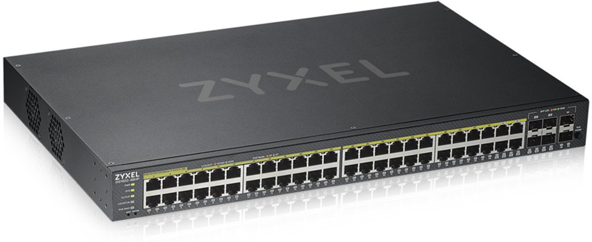 Zyxel GS1920-48HPv2 - 48-Poorten Gigabit Ethernet Smart Managed PoE+ Switch met 375 Watt Budget, 4 Gigabit Combo Ports en 2 SFP Ports en Hybrid Cloud mode