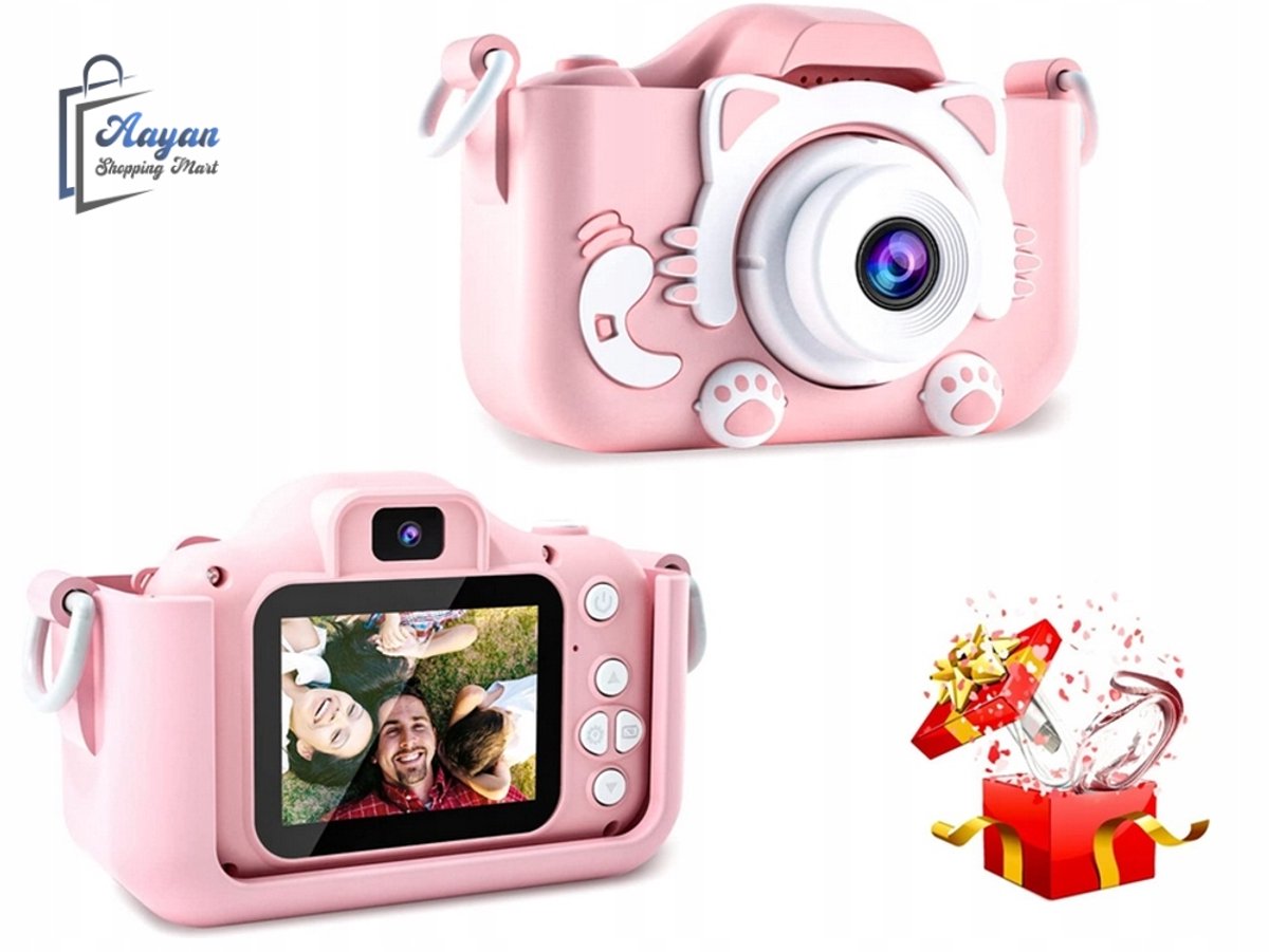 Digitale Kindercamera met Spelletjes – Kinderfoto- & Videocamera met Kattenhoes – 2” Scherm kinder camera – kindercameras – Roze - 41759