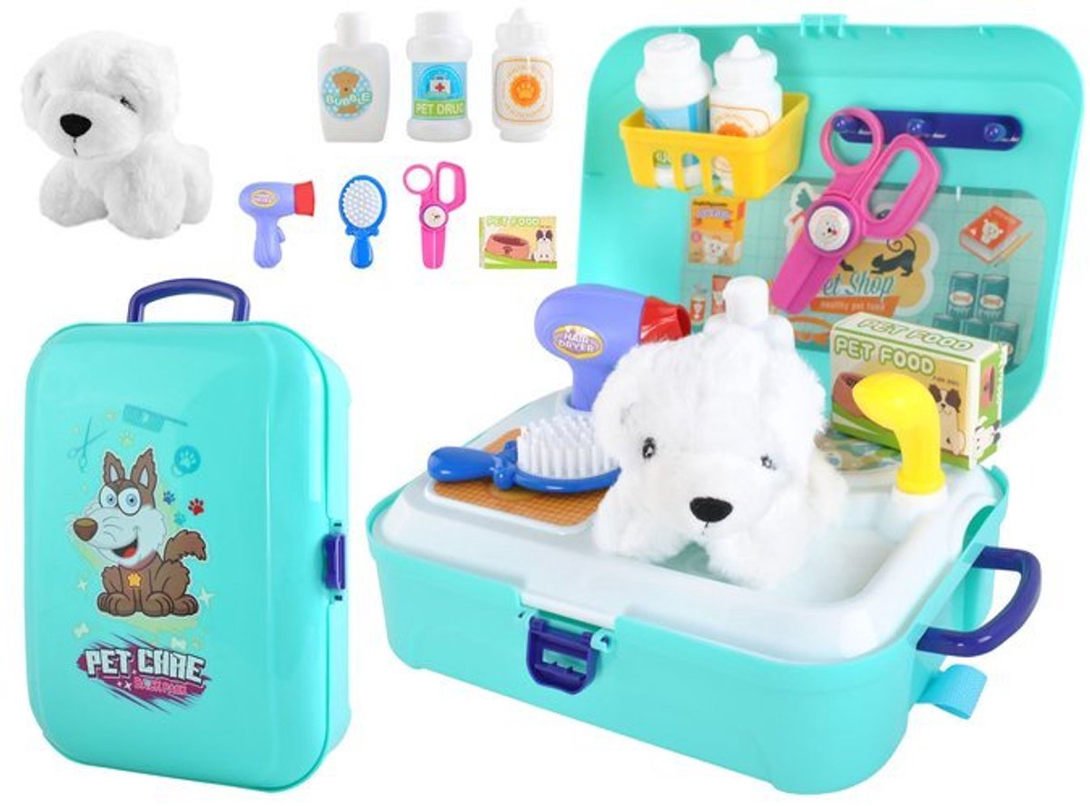 Hondentrimsalon Speelset – Pluche Hondje met Verzorgingsaccessoires in Rugzak – Speelgoed vanaf 3 Jaar – Hondensalon voor Kinderen - 14248