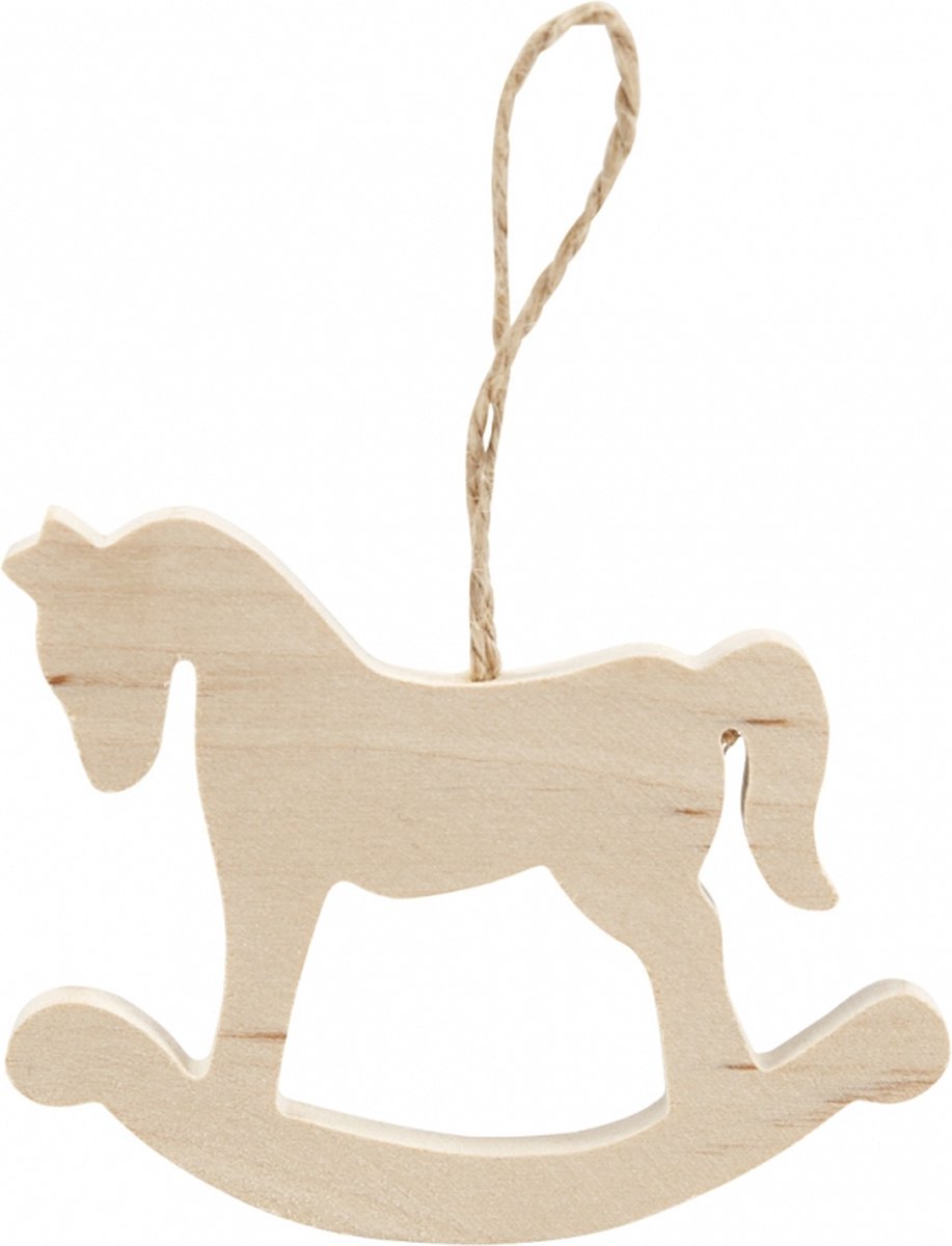 Houten hanger hobbelpaardje 6x8cm - 4 stuks- kinderkamer- kerstboom hanger decoratie