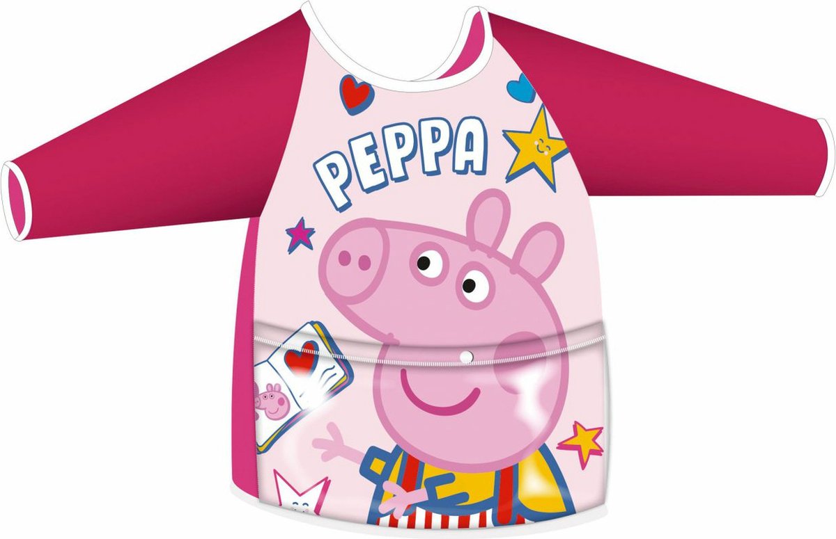 Peppa Pig knutselschort met mouwen en zak, roze, 2-4 jaar.