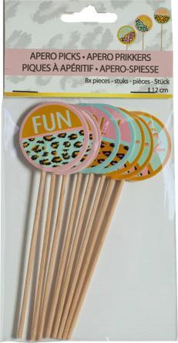 prikkers Funky Leopard 12 cm papier/hout 8 stuks