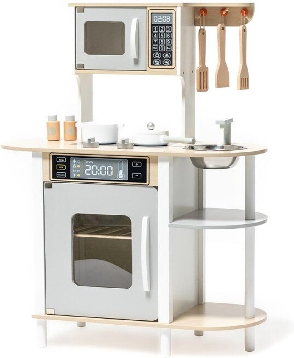 Kinderkeuken - Kinderkeuken Speelgoed Van Hout - Kinder Keuken Inclusief Accessoires - Grijs /69X30X85