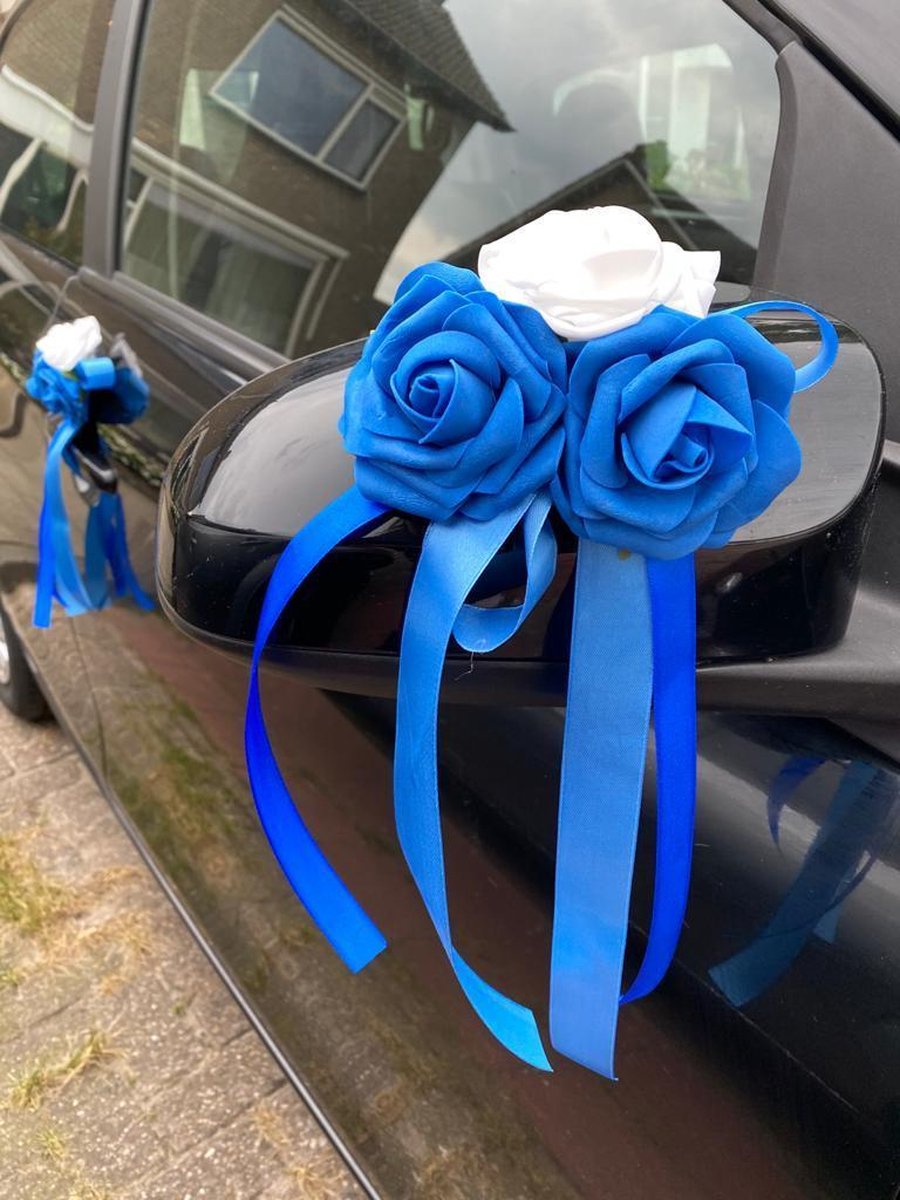 Royal Blue Auto Versiering Trouwauto Decoratie Autodecoratie Bruiloft